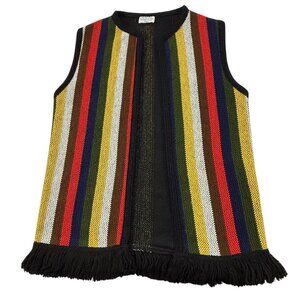 Vtg 60s 70s Sweater Vest Sz M Striped Brady Bunch Partridge Family Hippie Mod